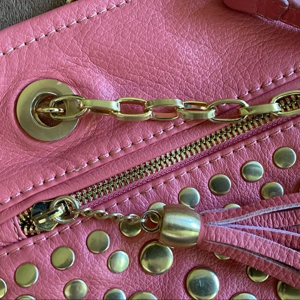 Frosting by Mary Norton Pink baguette, with tassels and Gold interior